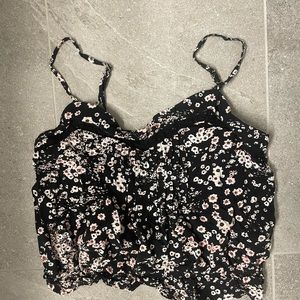 Garage Black and Pink Floral XS Tank Top with Elastic Waist